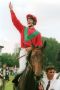 Borgia mit Jockey Olivier Peslier nach ihren Derby-Sieg 1997. www.galoppfoto.de - Frank Sorge